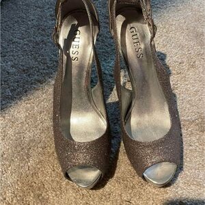 Guess Women's Glitter Peep Toe Heels - Silver